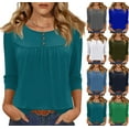 thumbnail image 1 of Henley Shirts for Women 3/4 Length Sleeve Womens Tops Button Up Blouse Pleated Dressy Tunic Tops Cyan S, 1 of 3