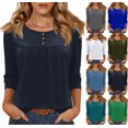 thumbnail image 1 of Henley Shirts for Women 3/4 Length Sleeve Womens Tops Button Up Blouse Pleated Dressy Tunic Tops Navy S, 1 of 3