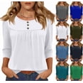 thumbnail image 1 of Henley Shirts for Women 3/4 Length Sleeve Womens Tops Button Up Blouse Pleated Dressy Tunic Tops White XL, 1 of 3