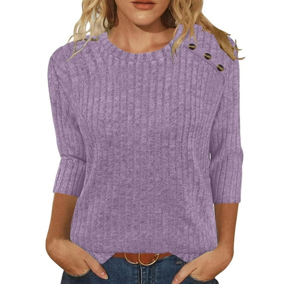 Henley Shirts for Women - Trendy Casual Fashion Women's Long Sleeve Tops Purple L