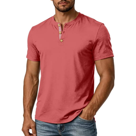 Henley Style for Mens T Shirt Casual Short Sleeve Summer Tee Lightweight Loose Fit Button Neck Pullover Top Daily T-Shirts