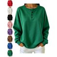thumbnail image 1 of Henley Sweatshirt for Women Oversized Long Sleeve Solid Basic Casual Fall Everyday Top, 1 of 6