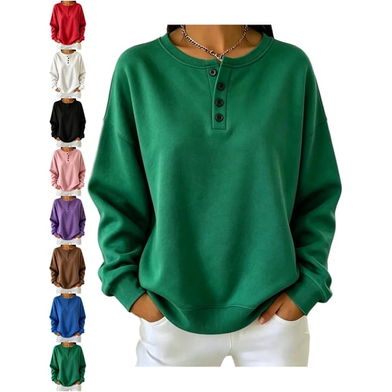 Henley Sweatshirt for Women Oversized Long Sleeve Solid Basic Casual Fall Everyday Top