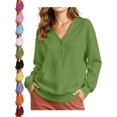 thumbnail image 1 of Henley Sweatshirt for Women Oversized Long Sleeve V-Neck Button Kangaroo Pocket Casual Pullover Basic Tops, 1 of 9