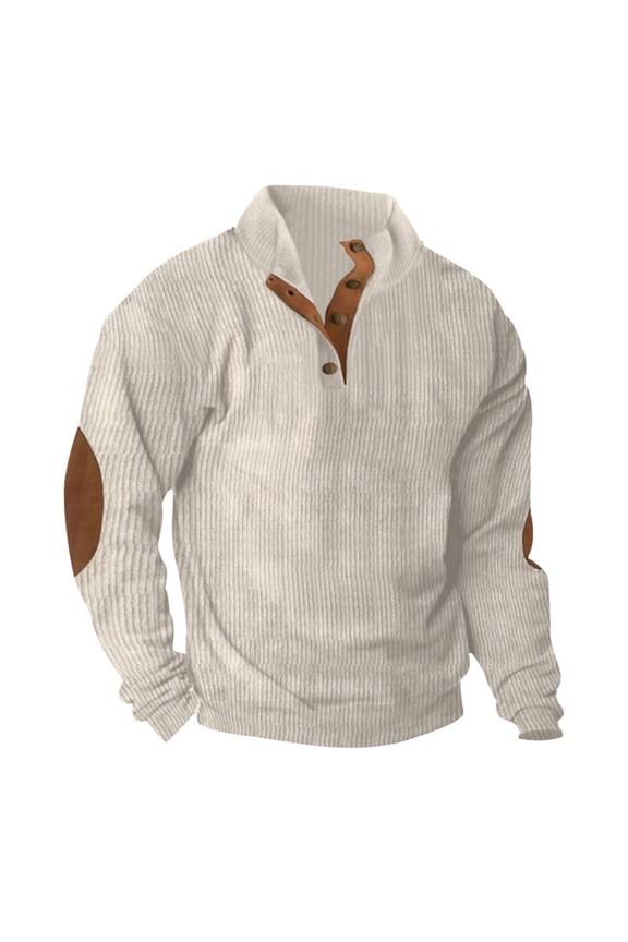 Henley Sweatshirts for Men Corduroy Sweatshirts,Men's Sweatshirt Patched Elbow Color Block Long Sleeve Lapel Button Down Corduroy Sweater Patchwork Outdoor Vintage Casual Pullover Top