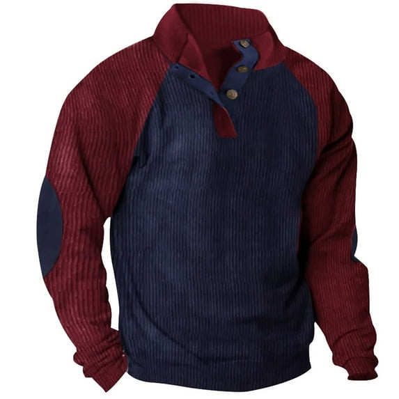 Henley Sweatshirts for Men Corduroy Sweatshirts,Mens Corduroy Sweatshirts,Men's Casual Henley Pullover Corduroy Polo Sweatshirt Vintage Thermal Long Sleeve Stand Collar Sweater Tops