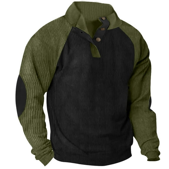 Henley Sweatshirts for Men Corduroy Sweatshirts,Mens Long Sleeve Shirt Corduroy Lapel Collar Pullover Polo Sweatshirts Spring Western Tops Elbow Patches