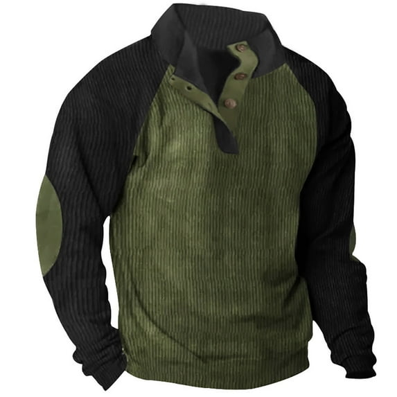 Henley Sweatshirts for Men Corduroy Sweatshirts,Mens Waffle Sweatshirt Corduroy Shirts Casual Lapel Collar Button Up Pullover Thermal Sweater Casual Polo Sweatshirt