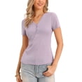 thumbnail image 1 of INSPIRE CHIC Women's Henley Tops Short Sleeve V Neck Button Summer T Shirts Ribbed Knit Top M Dusty Pink, 1 of 6