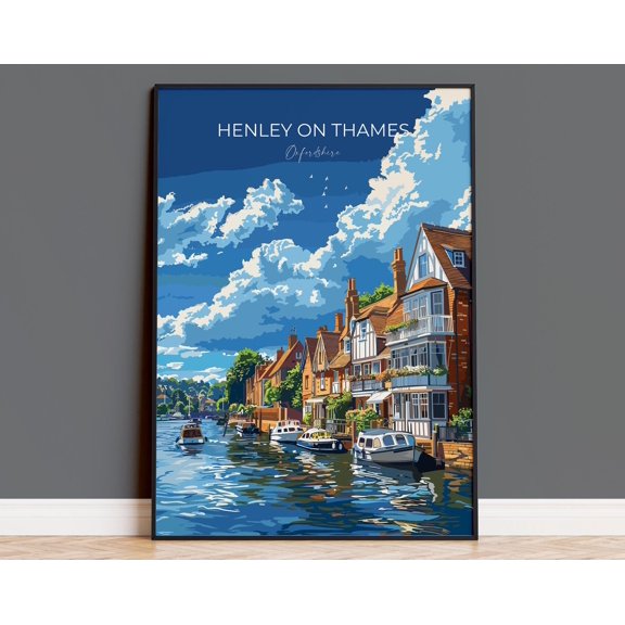 Henley on Thames Poster, Travel Print of Henley, Henley on Thames Art Lovers Gift, Oxfordshire, English Countryside Wall Art Print, 8x12 UNFRAMED