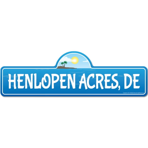 Henlopen Acres DE Delaware Beach Street Sign | Indoor/Outdoor | Surfer Ocean Lover Décor For Beach House Garages Living Rooms Bedroom | Signmission Personalized Gift