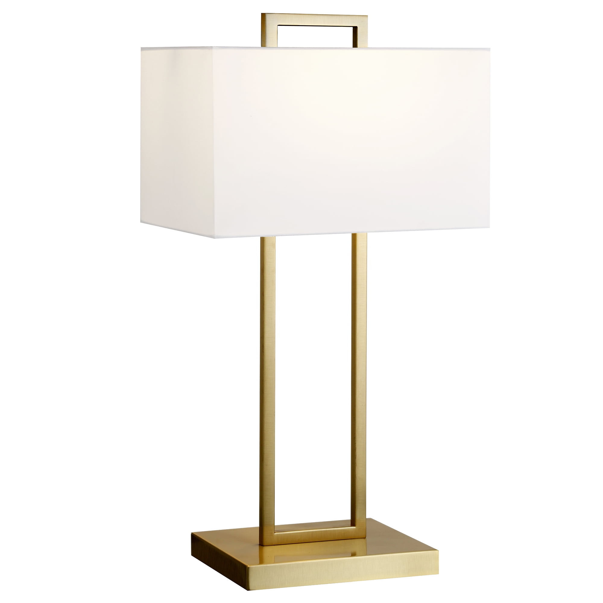 Brass and White Rectangular Nightstand Lamp with Oblong Shade