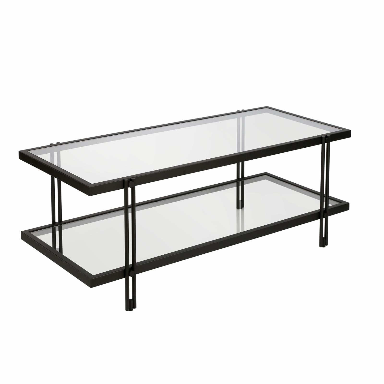 Beckham Rectangular Glass Coffee Table with Storage, Brass Finish
