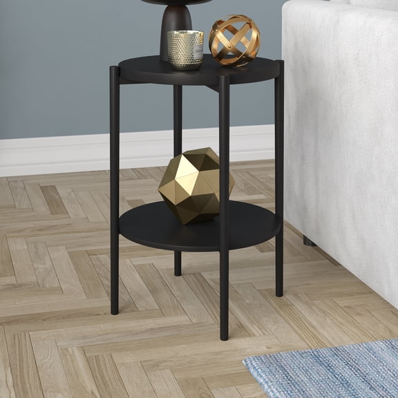 Wayne 18" Wide Round Side Table with Metal Shelf in Blackened Bronze