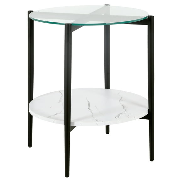 Henn&Hart 20" Blackened Bronze/Faux Marble Metal/Glass Side Table