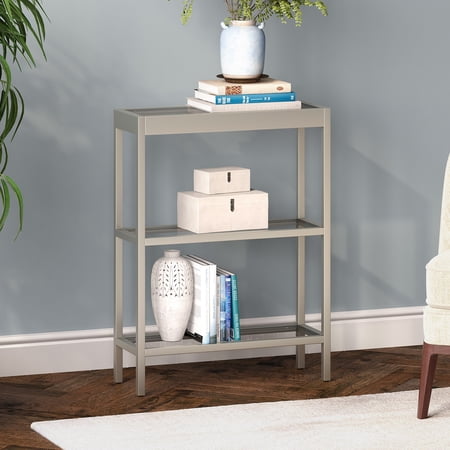Henn&Hart 22" Satin Nickel Finish Metal/Glass Console Table