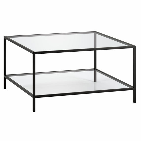 Henn&Hart 32" Square Blackened Bronze Coffee Table with Glass Shelf