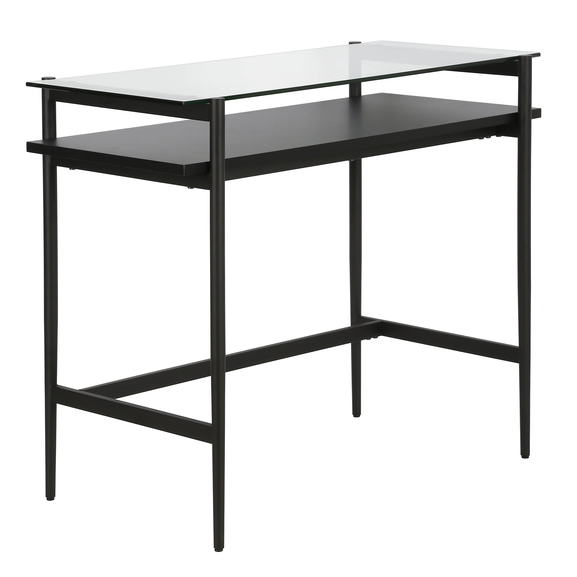36" Blackened Bronze Desk with Glass Top and Shelf