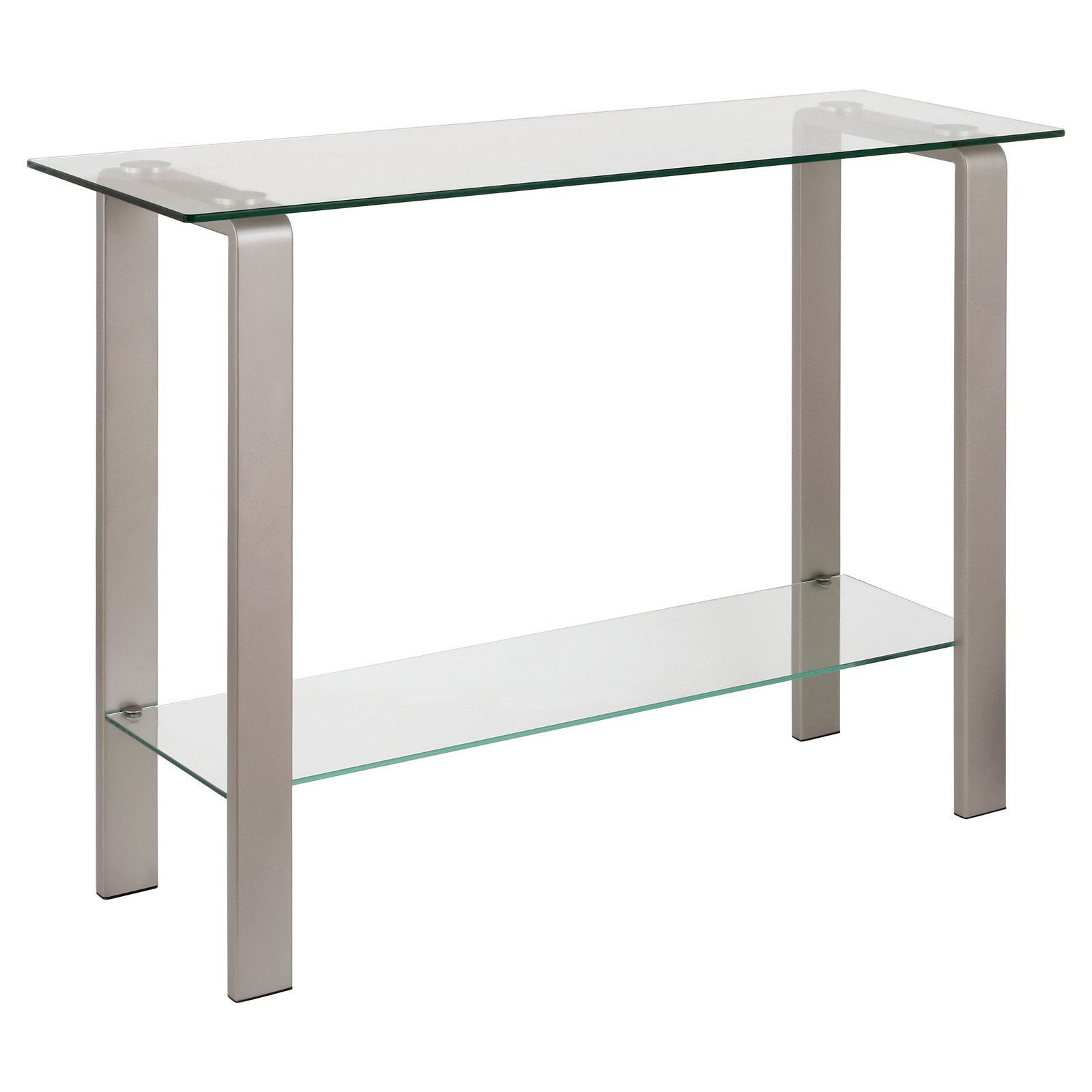 Nickel and Glass Rectangular Console Table with Storage