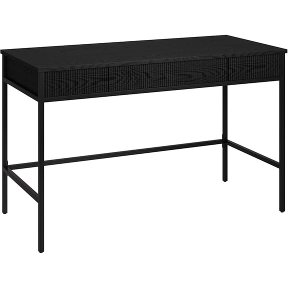 Henn&Hart 48'' Fluted Mid-Century Modern Rectangular Wooden Home Office Desk Computer Desk Writing Table with 3 Ribbed Storage Drawers for Bedroom, Living Room, or Home Office, Black
