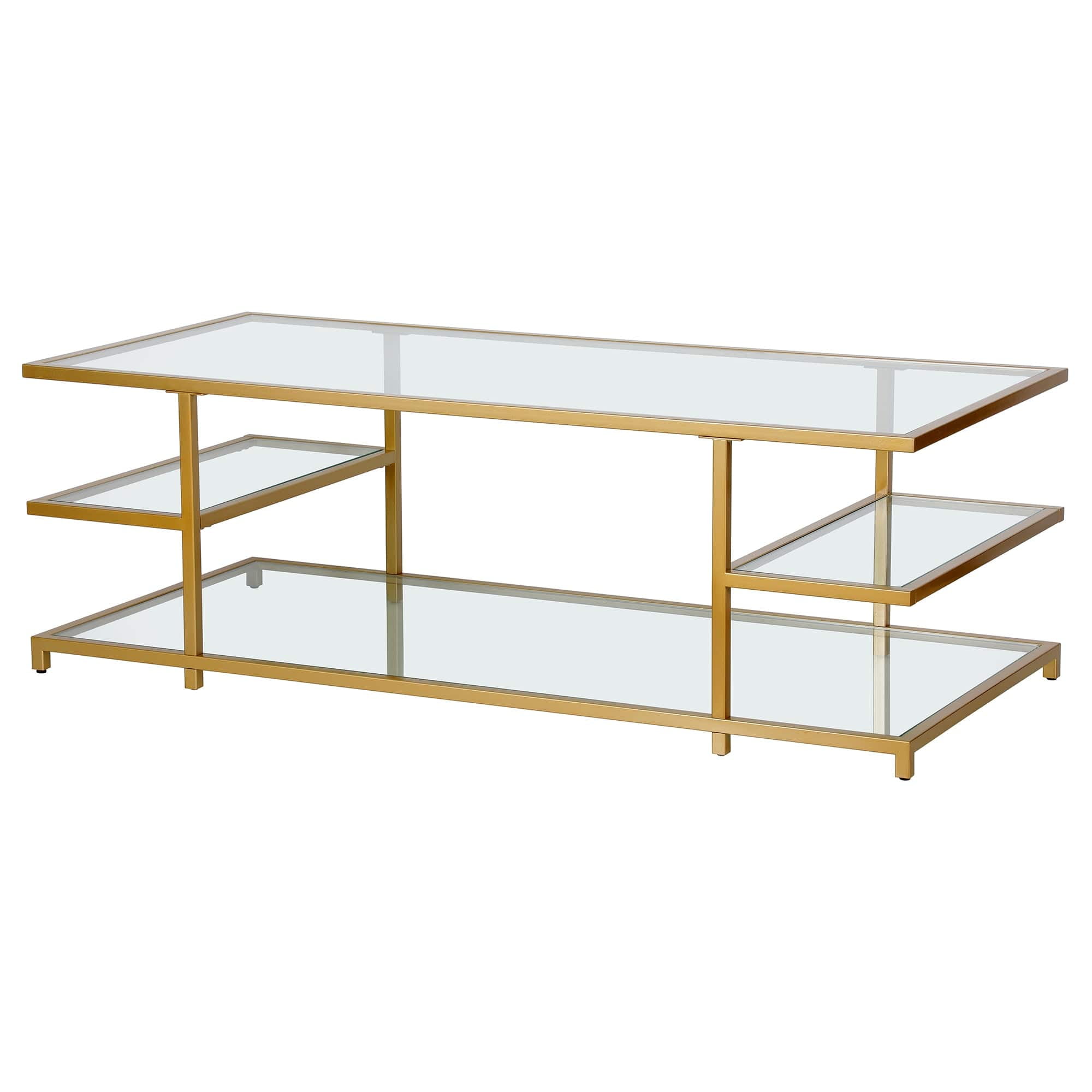 Greenwich 54'' Brass and Glass Modern Coffee Table