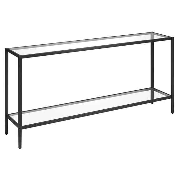 Henn&Hart 64" Rectangular Glass Top Metal Console Table in Blackened Bronze