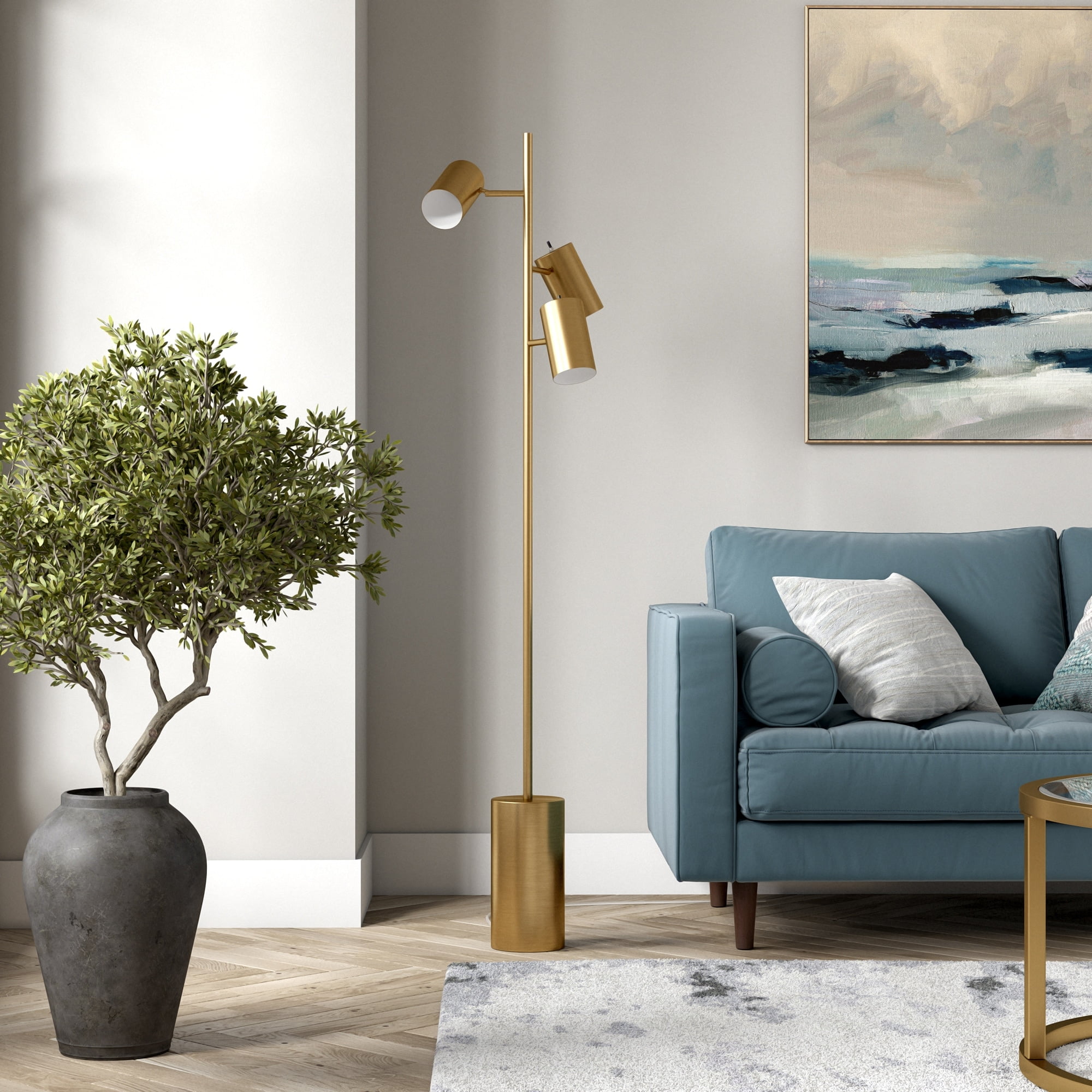 Dorset Voice-Controlled Modern Brass Metal 3-Light Floor Lamp