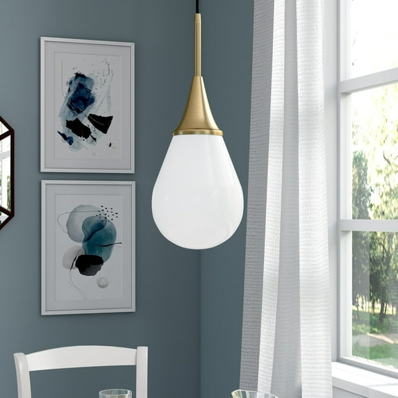 Henn&Hart 7" Brass Finish Metal/Glass Pendant