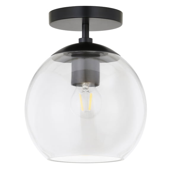Evelyn&Zoe Modern/Contemporary 9" Wide Matte Black Semi Flush Mount