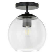Henn&Hart 9" Matte Black Metal/Glass Semi Flush Mount