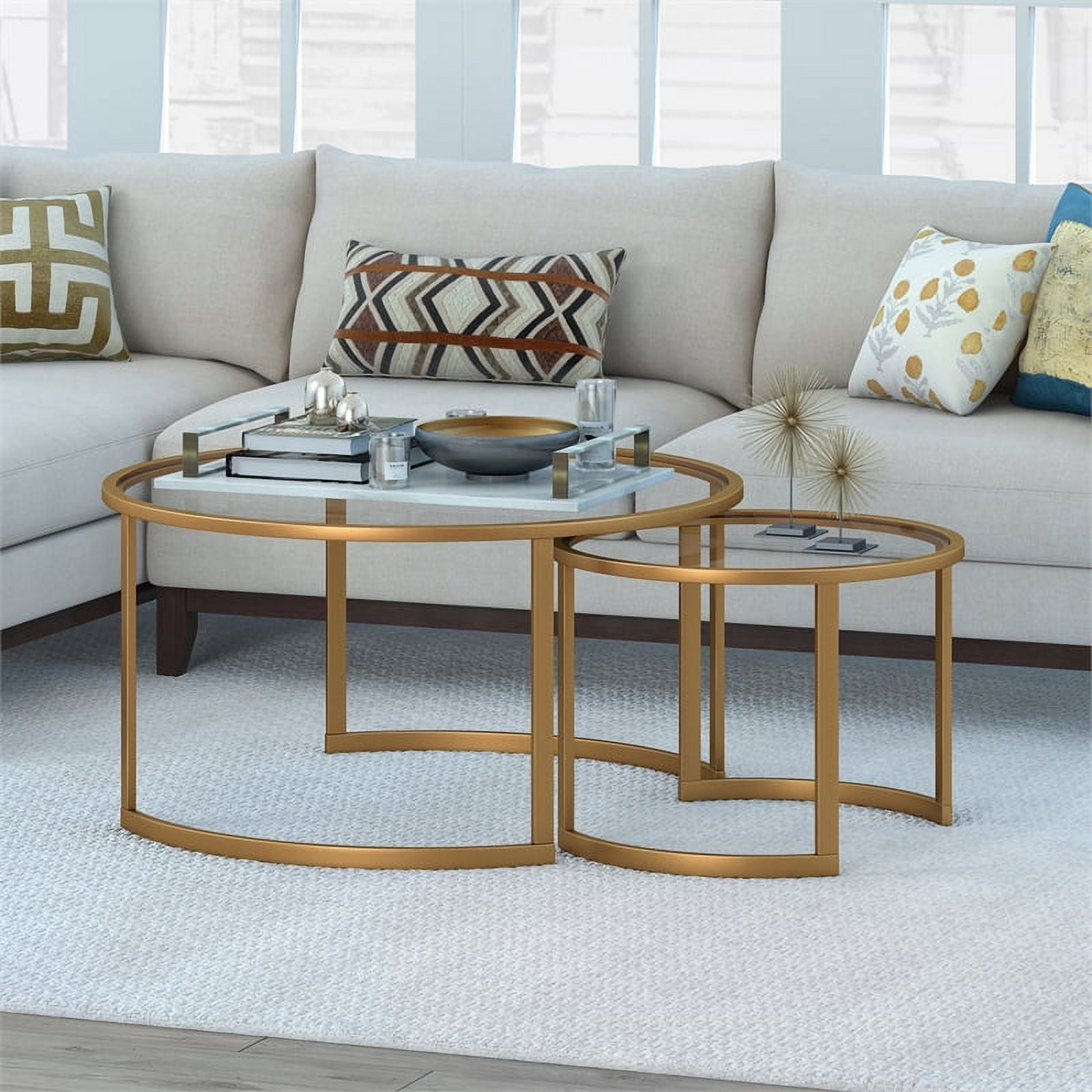 Two tier store glass coffee table