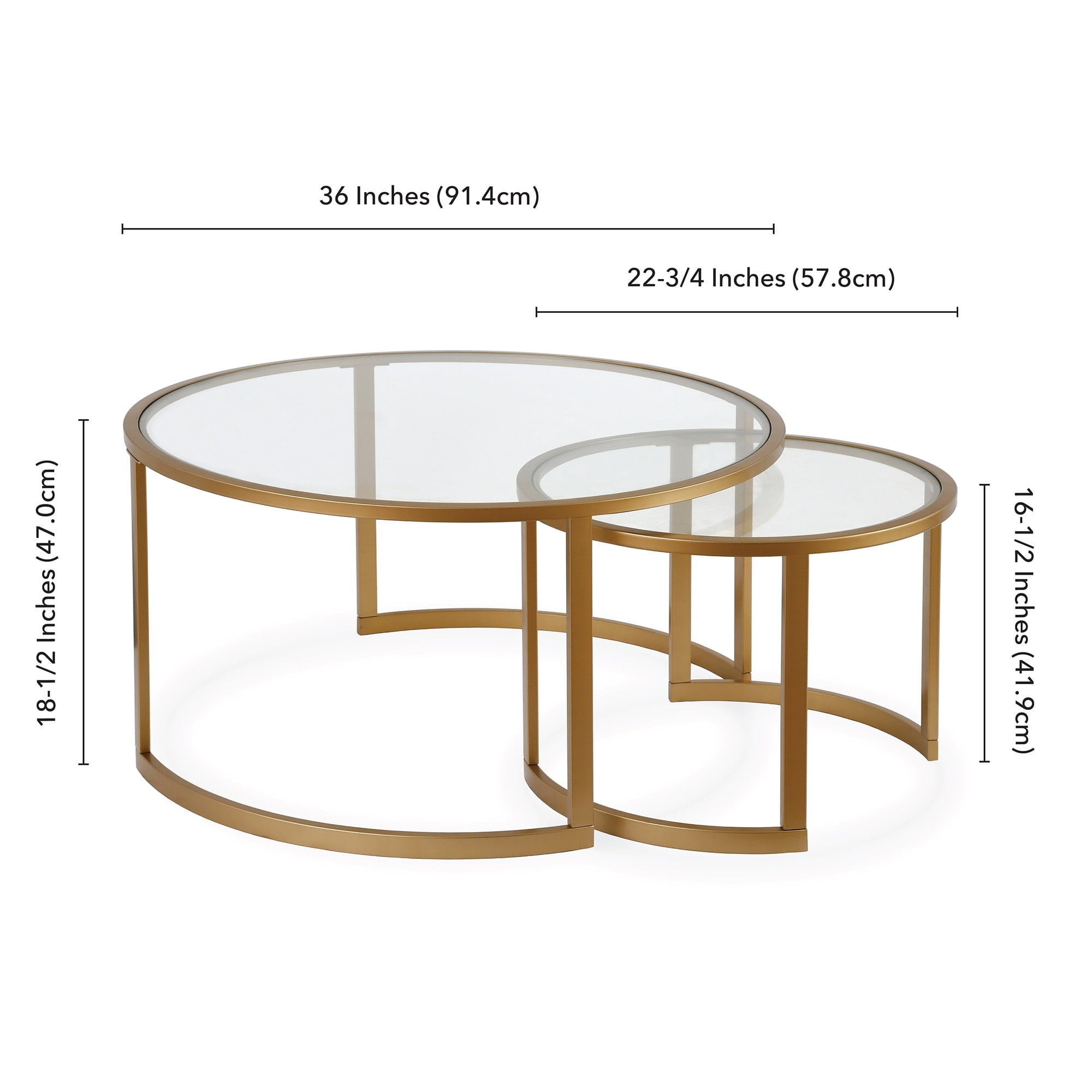 Elysian Brass & Glass 36" Round Nested Coffee Table Set