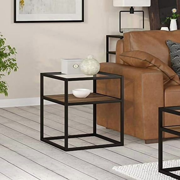 Henn&Hart Metal Classic Glass and Wooden Side Table