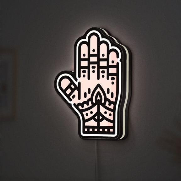 Henna Art 3D Novelty Light Box Featuring Beautiful Mehndi Hand Design, Festival Decor Light for Wall or Desktop Display (Width 20 inch, 50cm)