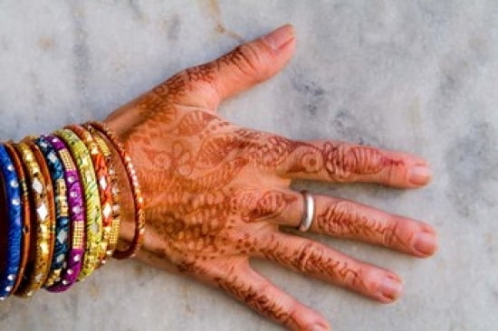 Henna Design on Womans Hands Delhi India Canvas Art - Bill Bachmann DanitaDelimont (18 x 12)