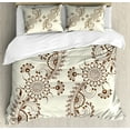thumbnail image 1 of Henna Duvet Cover Set Queen Size, Abstract Floral Elements South Asian Mehndi Style Oriental Design Soft Color Scheme, Decorative 3 Piece Bedding Set with 2 Pillow Shams, Cream Brown, by Ambesonne, 1 of 3