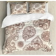 thumbnail image 1 of Henna Duvet Cover Set Queen Size, Flowers and Paisley Pattern Doodles in Various Shapes and Designs Monochrome Image, Decorative 3 Piece Bedding Set with 2 Pillow Shams, Beige Brown, by Ambesonne, 1 of 3