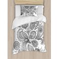 thumbnail image 1 of Henna Duvet Cover Set Twin Size, Eastern Inspired Various Ornamental Patterns Circles Lines Monochrome Image Print, Decorative 2 Piece Bedding Set with 1 Pillow Sham, Black White, by Ambesonne, 1 of 3