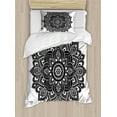 thumbnail image 1 of Henna Duvet Cover Set Twin Size, Ethnic Floral Ornament with Far Eastern Art Motifs Ancient Cultures Vintage Style, Decorative 2 Piece Bedding Set with 1 Pillow Sham, Black White, by Ambesonne, 1 of 3
