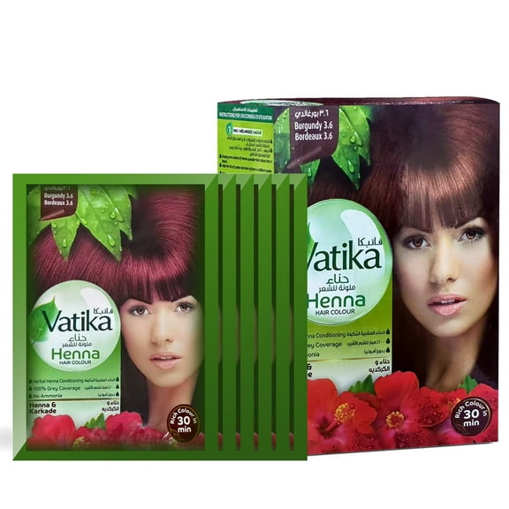 Henna Hair Dye(Burgundy 3.6 Shade), Ammonia-Free & Temporary (4-8 Weeks), 6 Sachets/Box