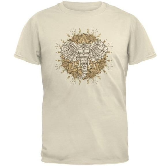 Henna Mandala Elephant Mens T Shirt Natural MD