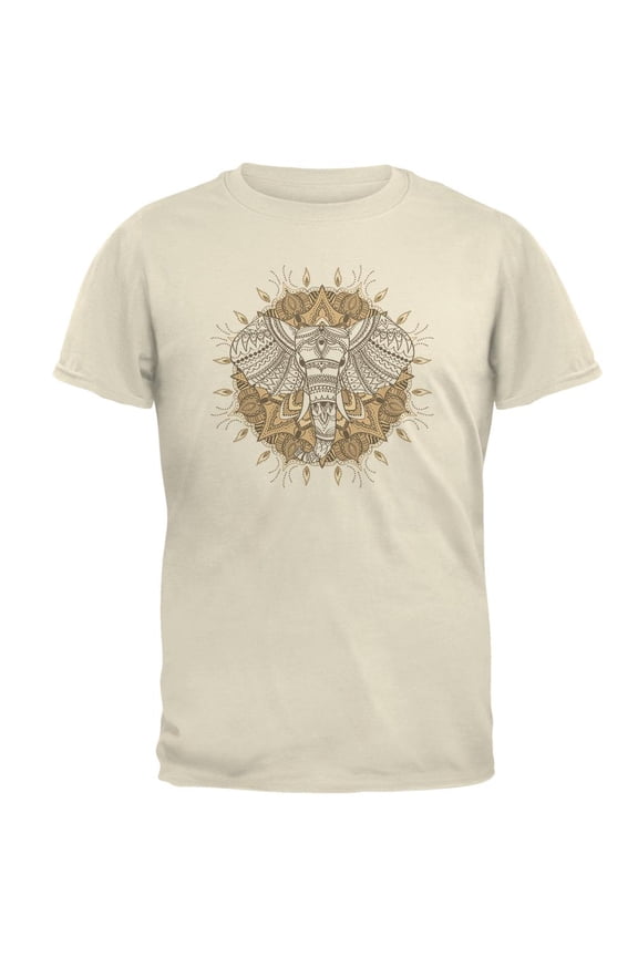 Henna Mandala Elephant Mens T Shirt Natural MD