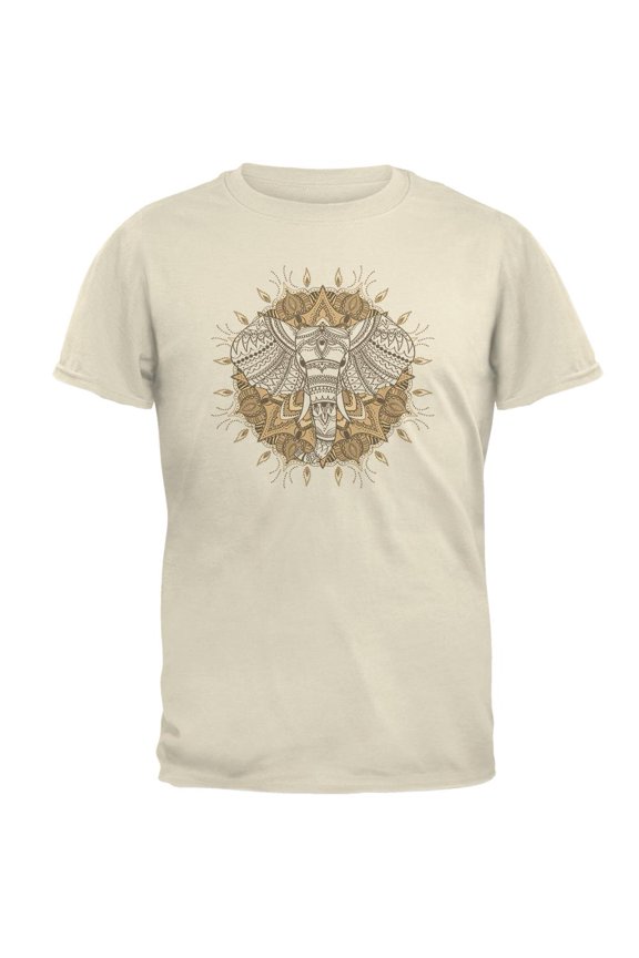 Henna Mandala Elephant Mens T Shirt Natural X-LG
