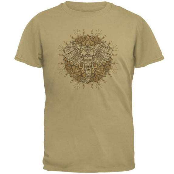 Henna Mandala Elephant Mens T Shirt Tan X-LG