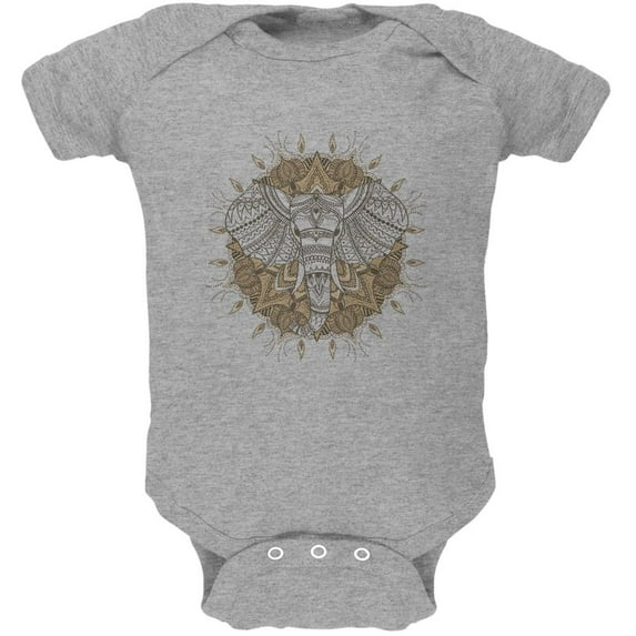 Henna Mandala Elephant Soft Baby One Piece Heather 3-6 M