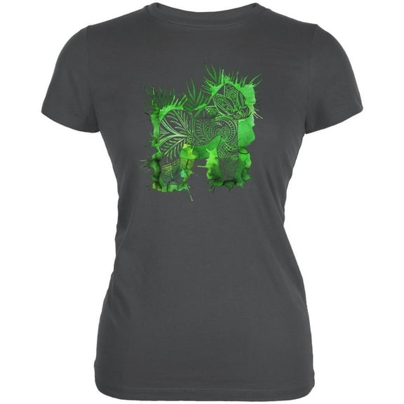Henna Mountain Gorilla Jungle Splatter Juniors Soft T Shirt Asphalt LG