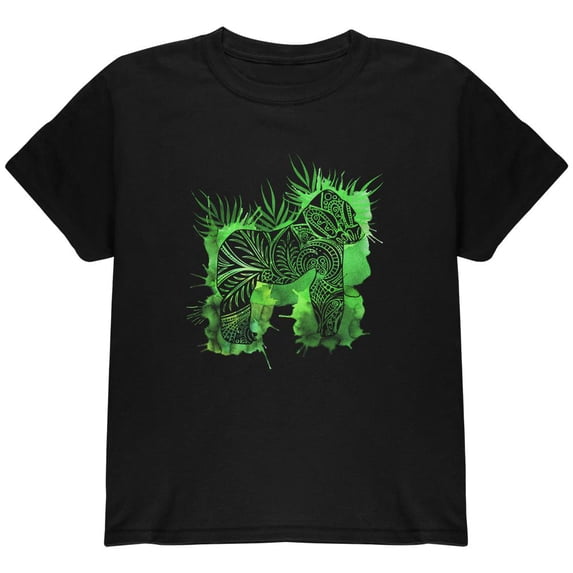 Henna Mountain Gorilla Jungle Splatter Youth T Shirt Black YLG