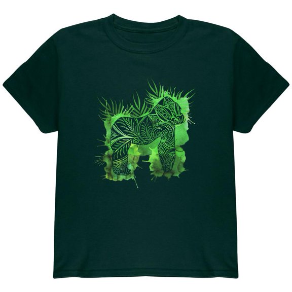Henna Mountain Gorilla Jungle Splatter Youth T Shirt Forest Green Youth X-SM