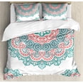 thumbnail image 1 of Henna Queen Size Duvet Cover Set, Soft Colored Mandala South Asian Culture Inspired Ethnic Style Floral Image, Decorative 3 Piece Bedding Set with 2 Pillow Shams, Turquoise Coral Teal, by Ambesonne, 1 of 3