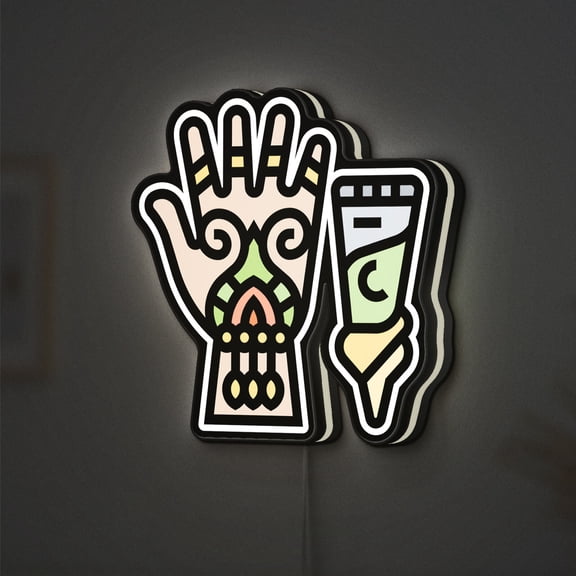 Henna Themed 3D Novelty Light Box with Traditional Mehndi Hand Art, Festival Wall Decor (Width 8 inch, 20cm)